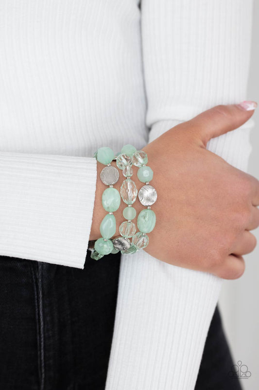 Oceanside Bliss - Green Beaded Paparazzi Set of 3 Stretch Bracelets