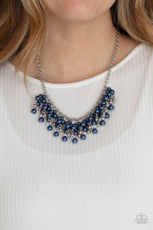 Champagne Dreams - Blue Pearls, Silver Beads, Crystal-Like Beaded Paparazzi Necklace & matching earrings