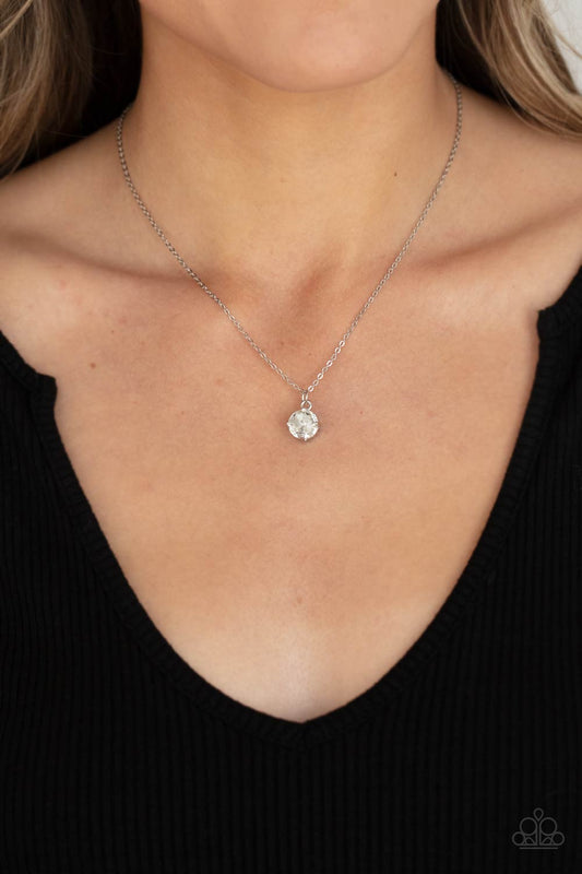 Undeniably Demure - White Gem Pendant Paparazzi Necklace & matching earrings