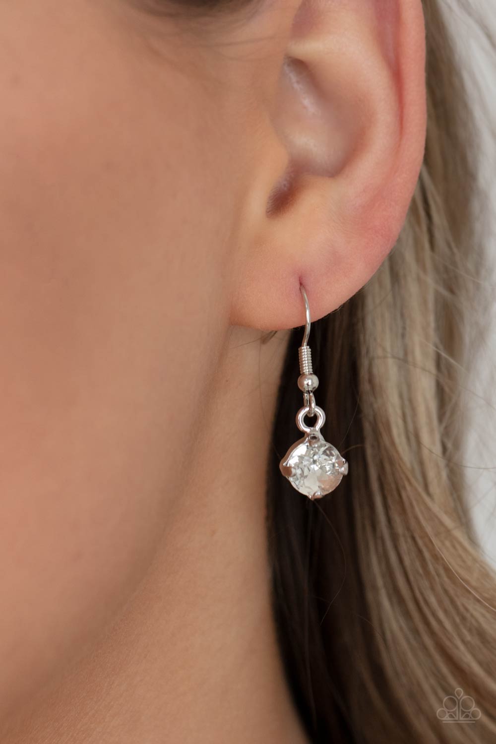 Undeniably Demure - White Gem Pendant Paparazzi Necklace & matching earrings
