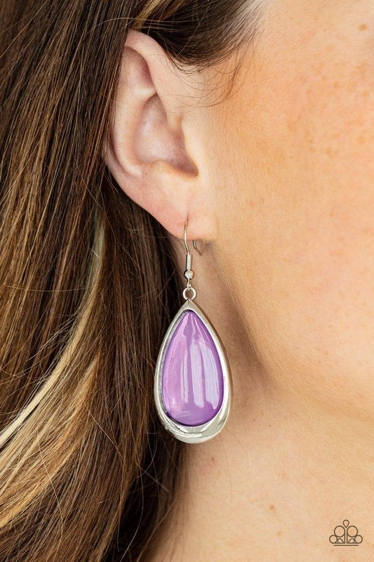 A World To SEER - Purple Glassy Teardrop Paparazzi Earrings