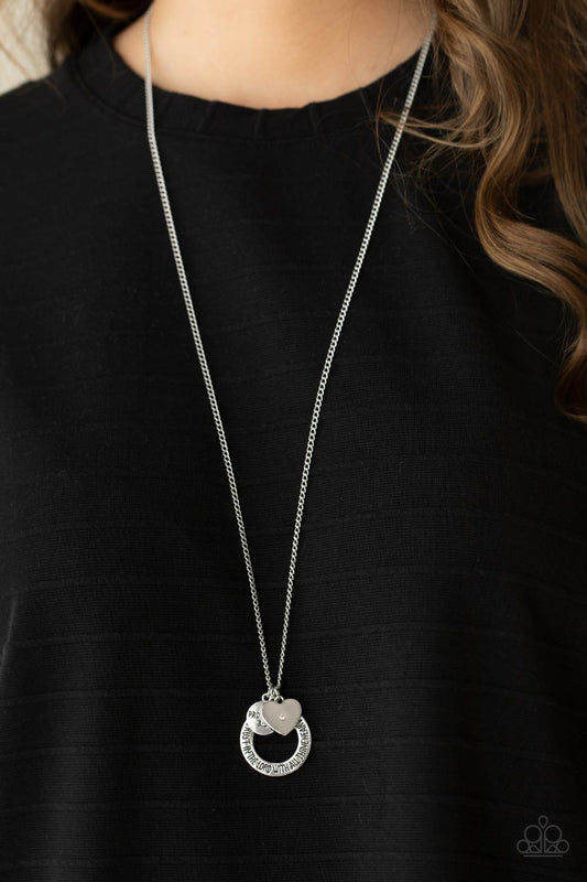 Full of Faith - Pink Rhinestones & Silver Inspirational Passage Pendant Paparazzi Necklace & matching earrings
