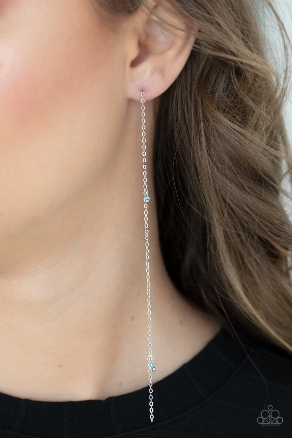 Dauntlessly Dainty - Blue Cerulean Seed Beads & Dainty Silver Chain Paparazzi Post Earrings