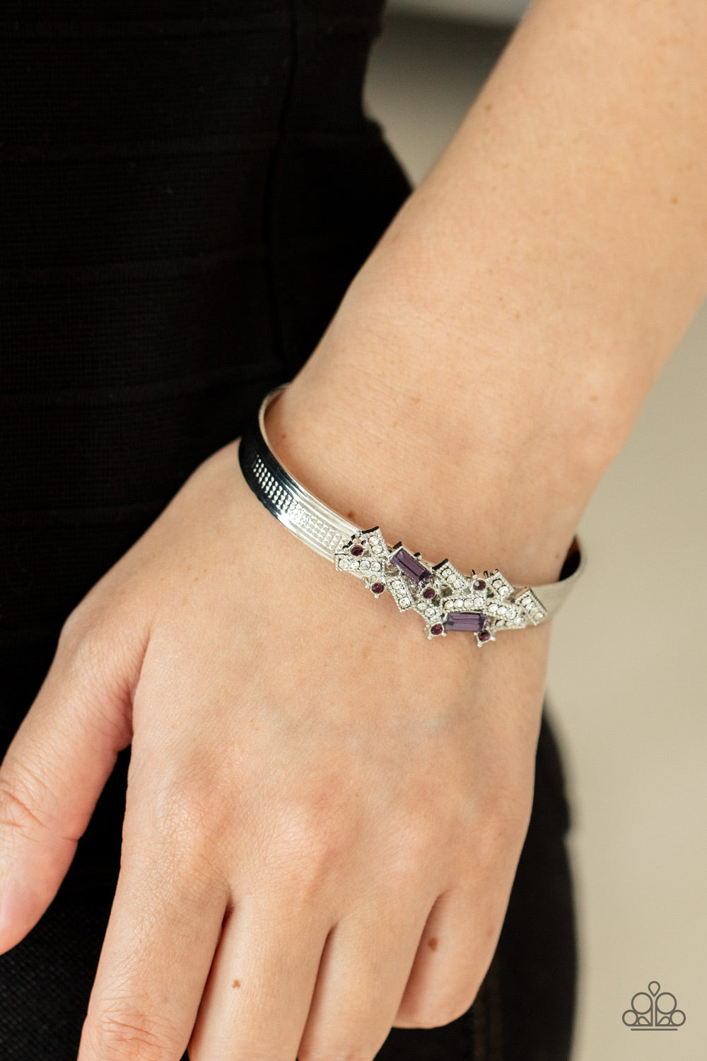 A Chic Clique - Purple & White Rhinestone Encrusted Paparazzi Cuff Bracelet