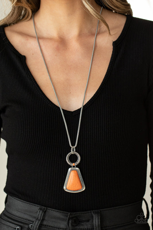Stone Prairies - Orange Triangular Stone Pendant Paparazzi Necklace & matching earrings