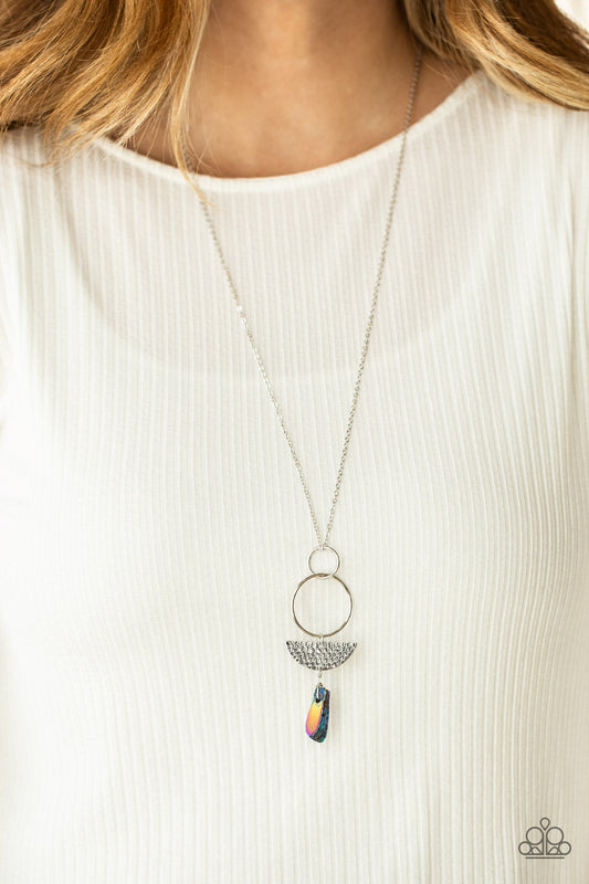 Monumental Obelisk - Multi Stone-Like Obelisk & Silver Pendant Paparazzi Necklace & matching earrings