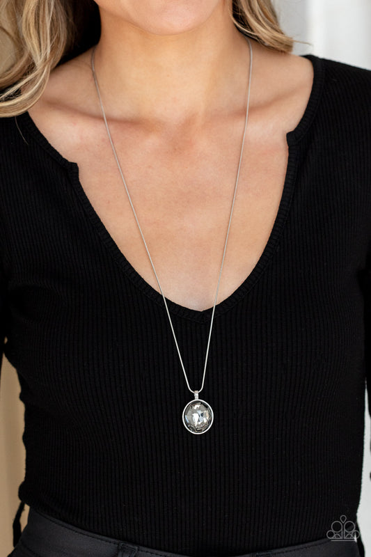Instant Icon - Silver Oversized Smoky Gem Pendant Paparazzi Necklace & matching earrings