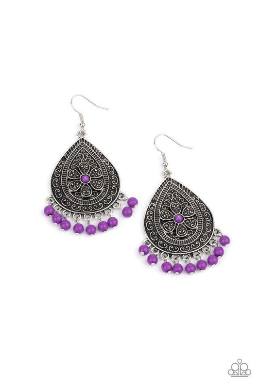 Blossoming Teardrops - Purple Beaded Paparazzi Earrings
