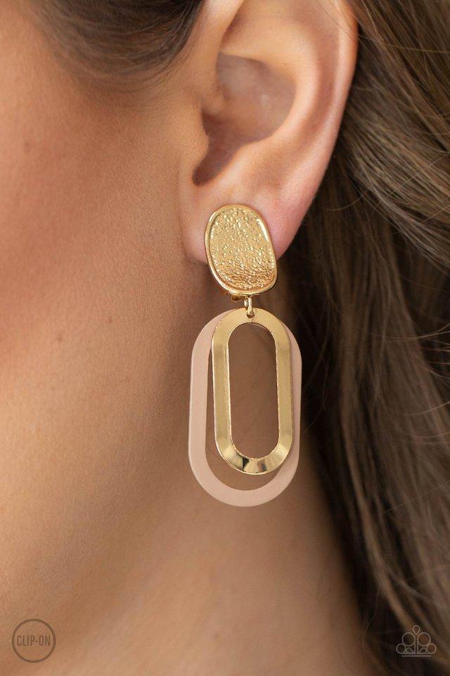 Melrose Mystery - Brown & Gold Oblong Loop Paparazzi CLIP-ON Earrings