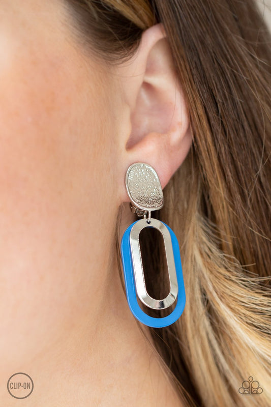 Melrose Mystery - Blue & Silver Oblong Loop Paparazzi CLIP-ON Earrings