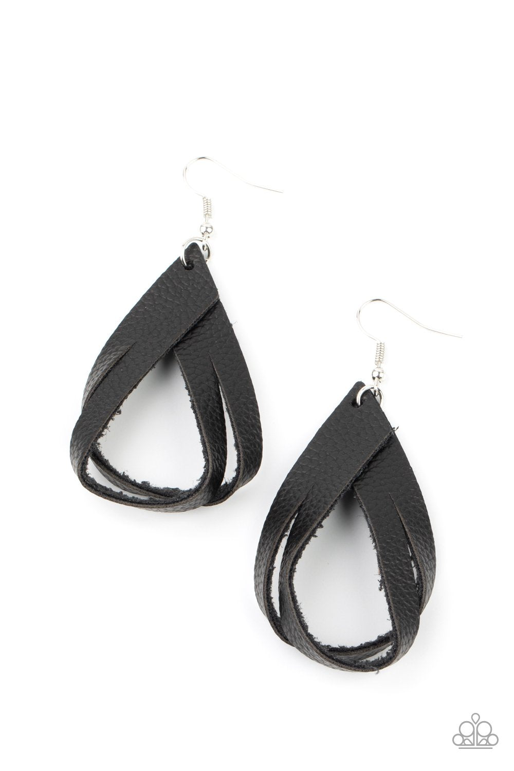 That's A STRAP - Black Leather Loop Paparazzi Earrings