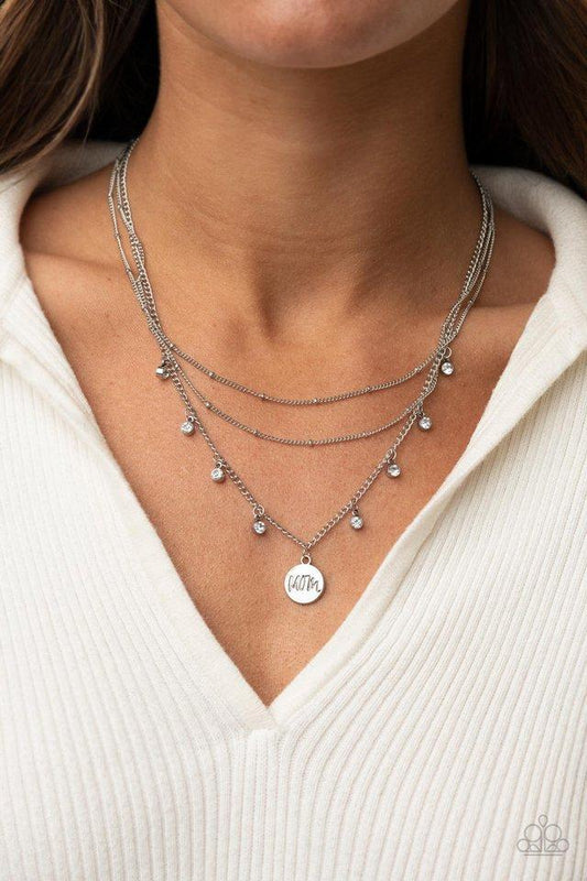 Ode To Mom - White Rhinestone "Mom" Paparazzi Necklace & matching earrings