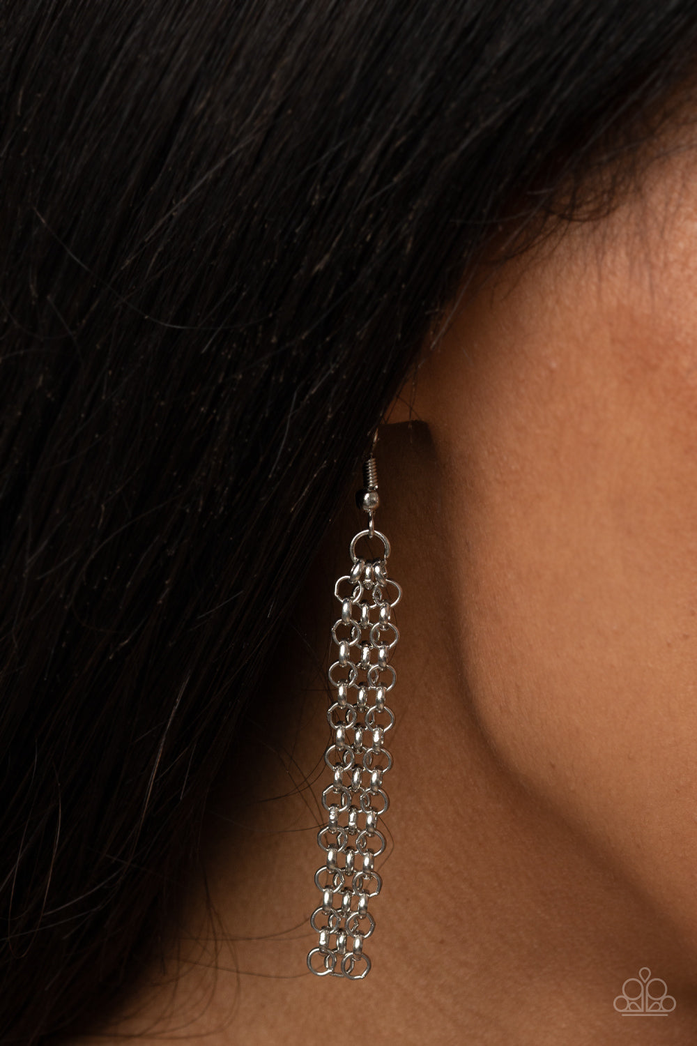You the TALISMAN! - Green Gems & Faceted Silver Beaded Triangular Cut Pendant Paparazzi Necklace & matching earrings