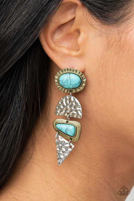 Earthy Extravagance - Multi Metal Frames & Turquoise Stone Accent Paparazzi Earrings