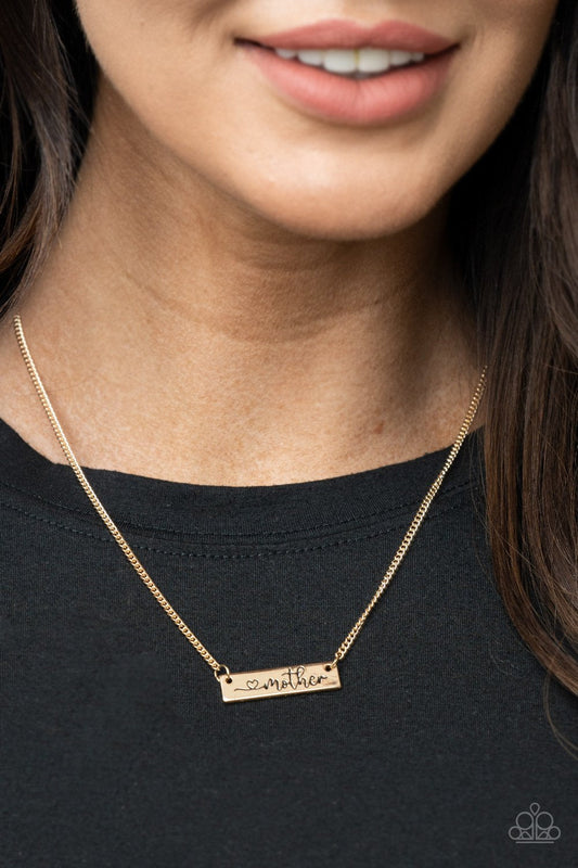 Joy Of Motherhood - Gold "Mother" Paparazzi Pendant Necklace & matching earrings