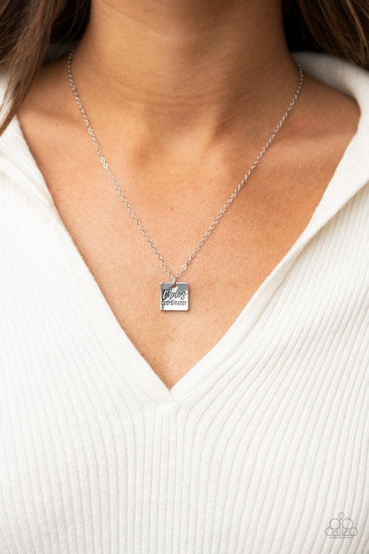 Chaos Coordinator - Silver "Chaos Choordinaror" Engraved Pendant Paparazzi Necklace & matching earrings