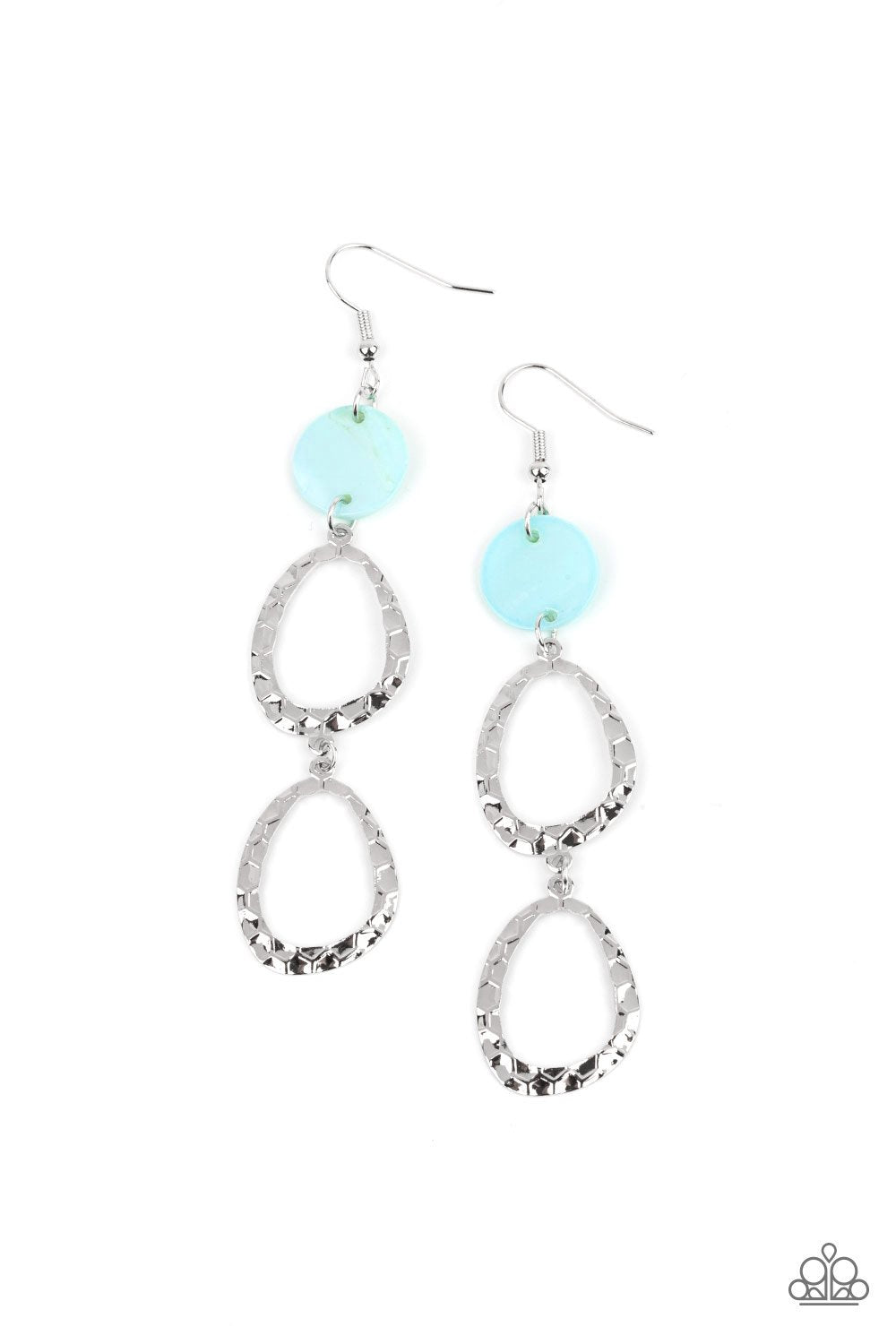 Surfside Shimmer - Blue Pearly Shell/Asymmetrical Hoop Paparazzi Earrings