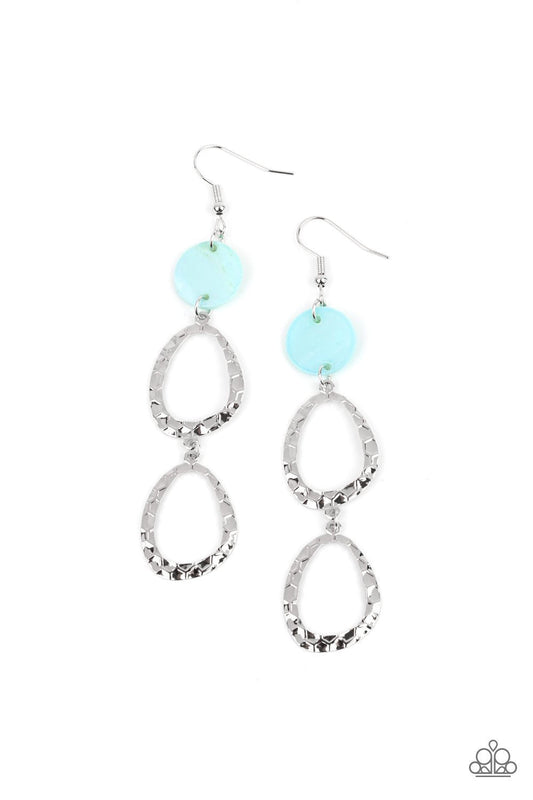 Surfside Shimmer - Blue Pearly Shell/Asymmetrical Hoop Paparazzi Earrings