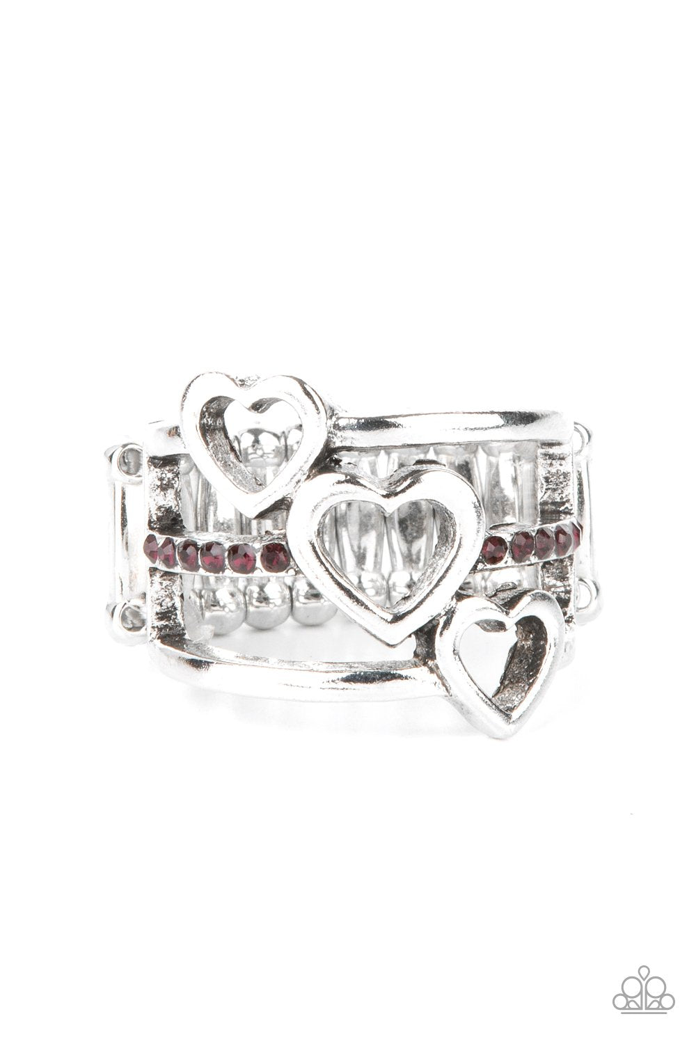 Give Me AMOR - Purple Rhinestones & Silver Hearts Paparazzi Ring