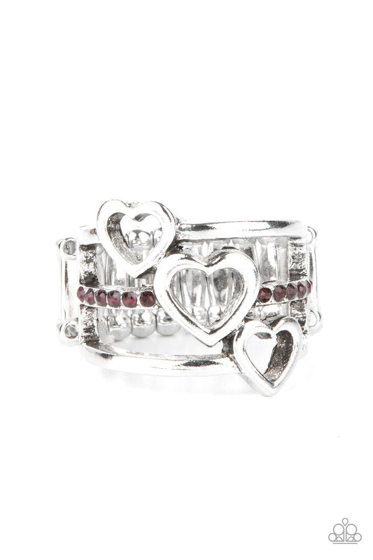 Give Me AMOR - Purple Rhinestones & Silver Hearts Paparazzi Ring