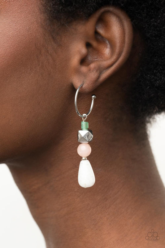 Boulevard Stroll - Multi Jade, Pink, White Stone Beaded Paparazzi Hoop Earrings