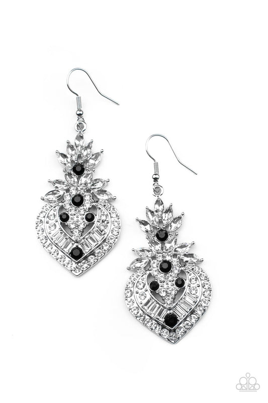 Royal Hustle - Black & White Rhinestone Paparazzi Earrings