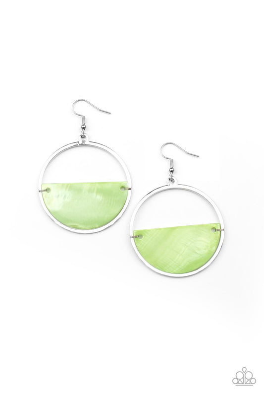 Seashore Vibes - Green Iridescent Half-Moon Shell Paparazzi Earrings