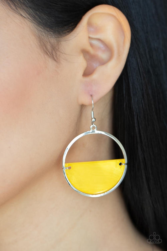 Seashore Vibes - Yellow Iridescent Shimmer Half Moon Shell Paparazzi Earrings