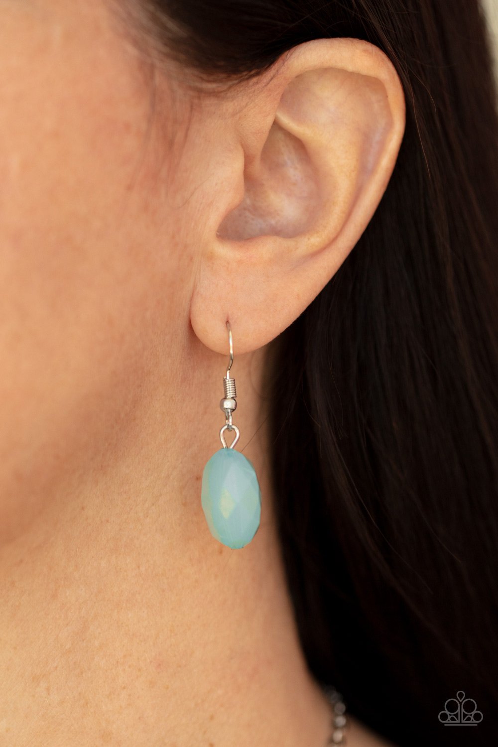 DEW What You Wanna DEW - Blue Teardrop/Hammered Silver Disc Paparazzi Necklace & matching earrings