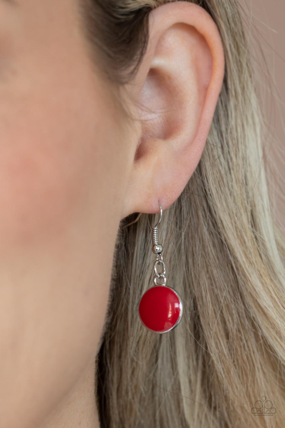 Harmonizing Hotspot - Red & Silver Disc Pattern Paparazzi Necklace & matching earrings