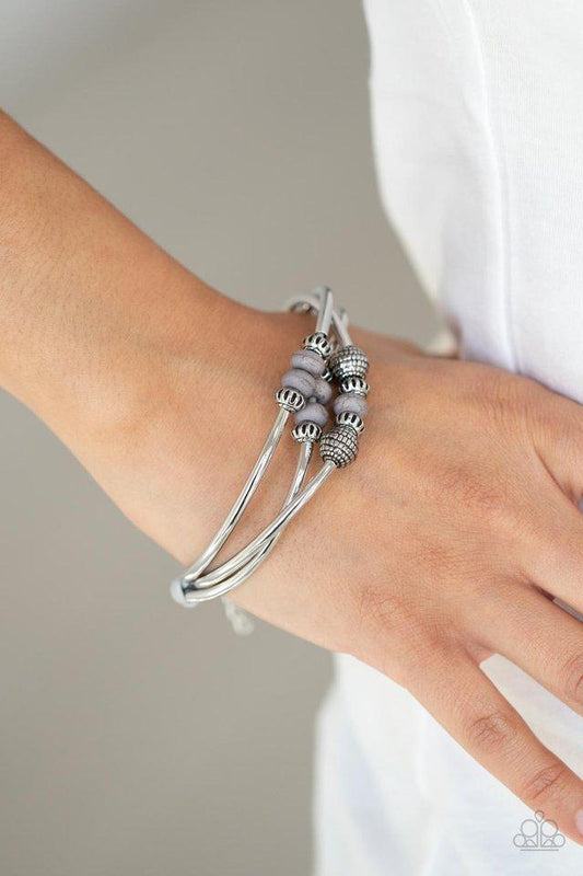 Road Trip Rebel - Silver Accents & Gray Stone Beaded Paparazzi Adjustable Bracelet