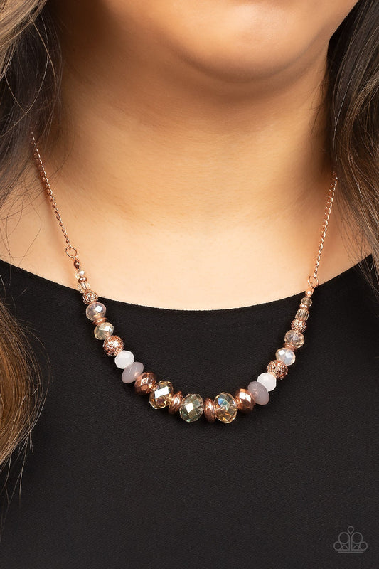 Turn Up The Tea Lights - Copper & Iridescent Beaded Paparazzi Necklace & matching earrings