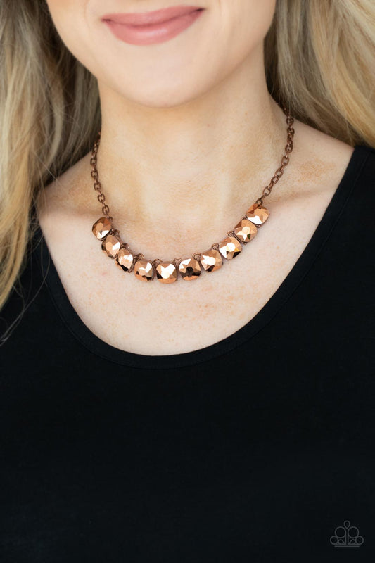 Radiance Squared - Copper Aurum Gem & Copper Chain Paparazzi Necklace & matching earrings