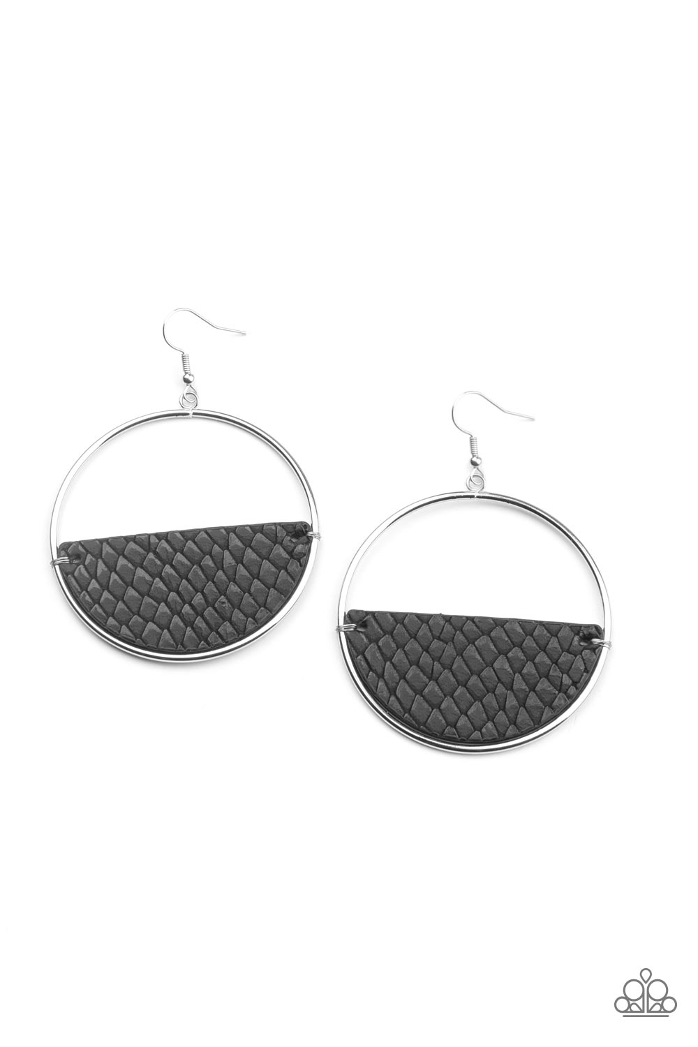Animal Aesthetic - Black Python Print Leather & Oversized Silver Hoop Paparazzi Earrings