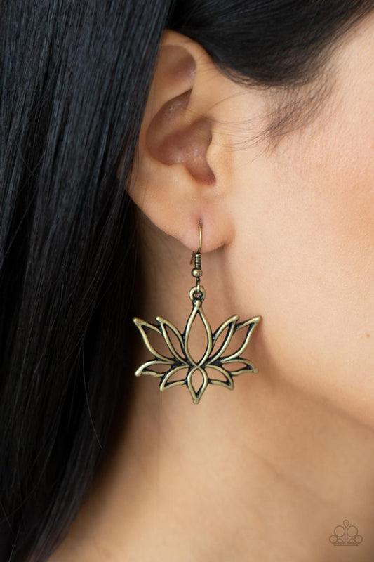 Lotus Ponds - Brass Oversized Lotus Flower Paparazzi Earrings