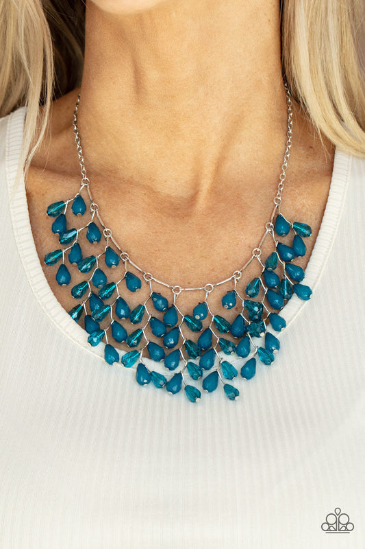 Garden Fairytale - Blue Opaque & Transparent Teardrop Beaded Leafy Fringe Paparazzi Necklace & matching earrings