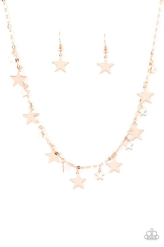 Starry Shindig - Copper Dainty Star Fringe Paparazzi Necklace & matching earrings