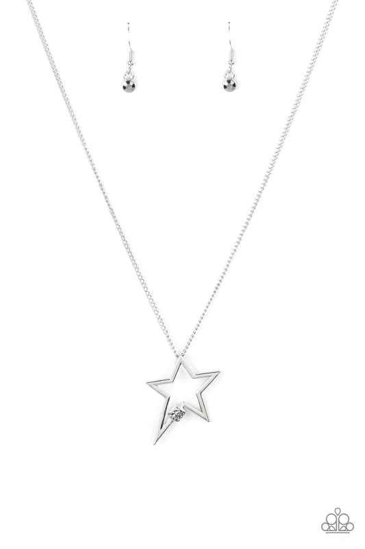 Light Up The Sky - Silver & Hematite Rhinestone Star Pendant Paparazzi Necklace & matching earrings