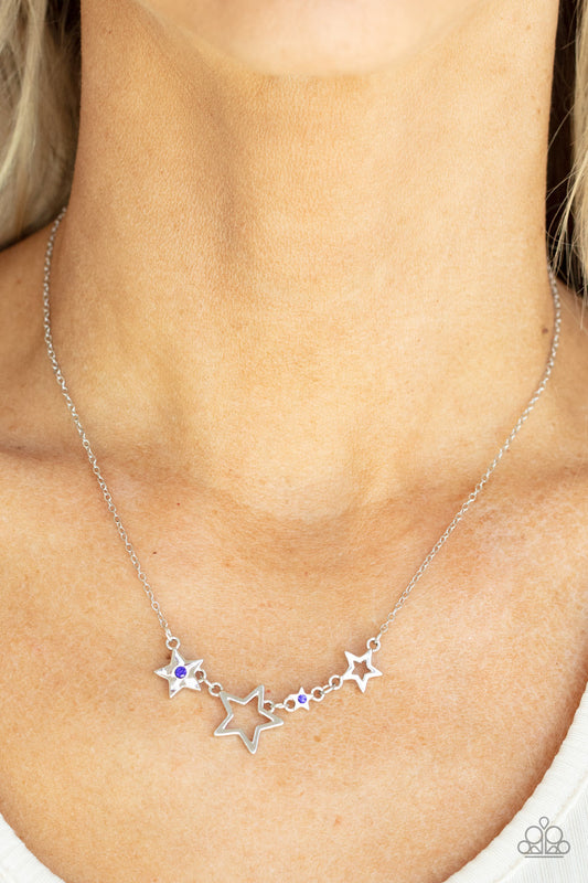 Proudly Patriotic - Blue Rhinestones/Airy Silver Stars Pendant Paparazzi Necklace & matching earrings