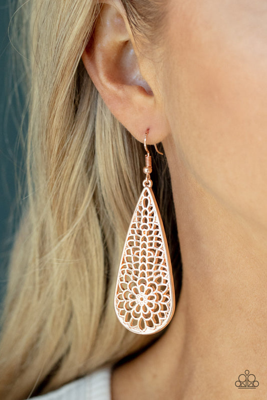 Posy Pasture - Rose Gold Filigree Petal Paparazzi Earrings