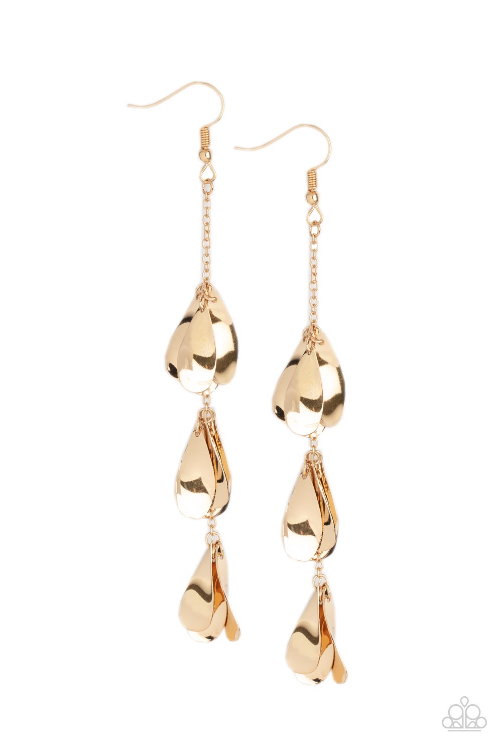 Arrival CHIME - Gold Teardrop Discs & Dainty Gold Chain Paparazzi Earrings