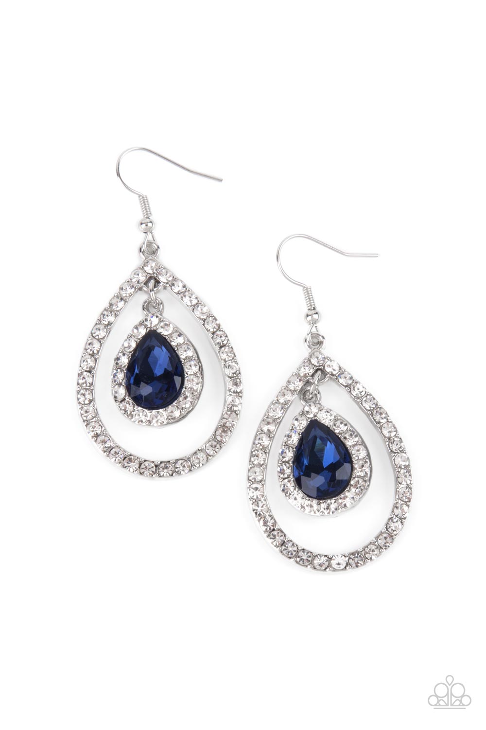 Blushing Bride - Blue Teardrop Gem & White Rhinestone Paparazzi Earrings