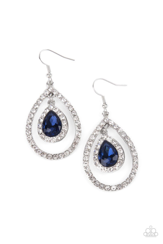 Blushing Bride - Blue Teardrop Gem & White Rhinestone Paparazzi Earrings