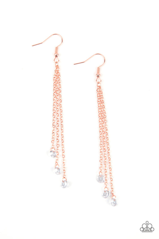 Divine Droplets - Copper Dainty Chains/Dainty White Rhinestone Paparazzi Earrings