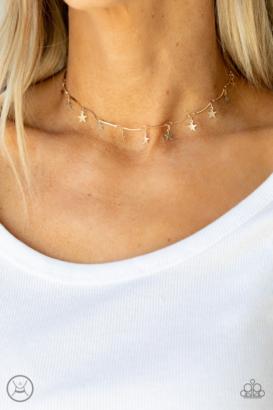 Little Miss Americana - Gold Dainty Star Paparazzi Choker Necklace & matching earrings