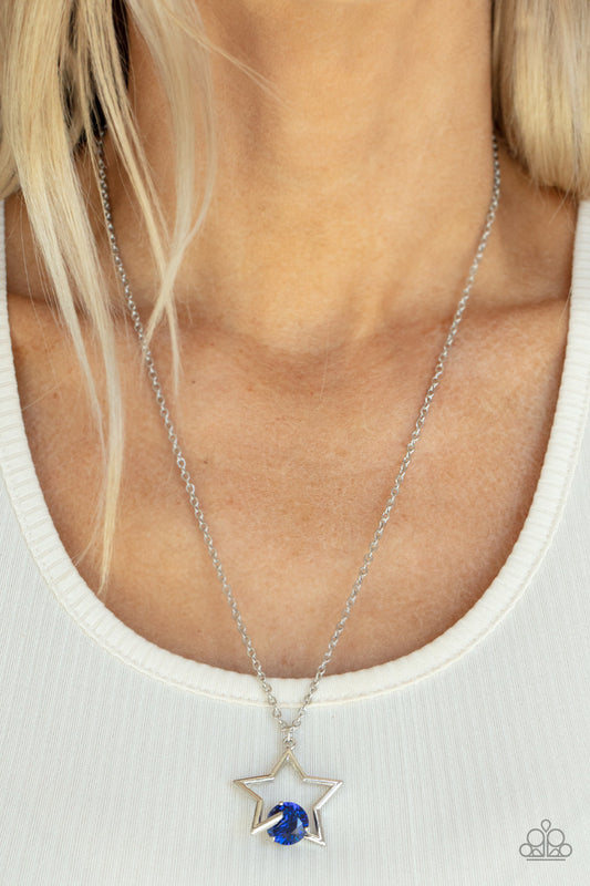 Starry Fireworks - Blue Oversized Gem/Silver Star Pendant Paparazzi Necklace & matching earrings