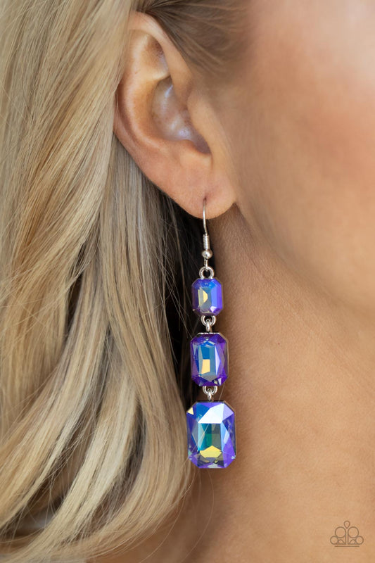 Cosmic Red Carpet - Blue & Gold UV Shimmer Rhinestone-Cut Gem Paparazzi Earrings