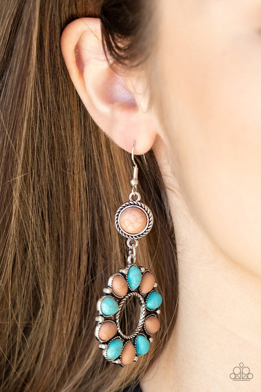 Back At The Ranch - Multi Brown & Turquoise Stone Earthy Paparazzi Earrings