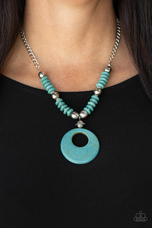 Oasis Goddess - Blue/Turquoise Stone, Silver Accents, & Mismatched Silver Beaded Paparazzi Necklace & matching earrings