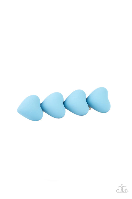 HEART to Please - Blue Rubbery Matte Finish Bubbly Heart Paparazzi Hair Clip